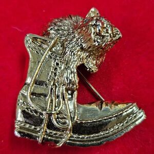 Gold Cat on Boot Pin Brooch